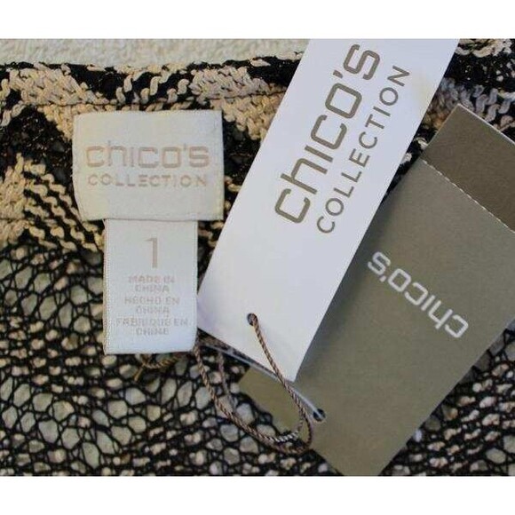 New NWT Chico's Collection 1 Medium Black Metallic Gold Fringed Hem Long Vest - Picture 5 of 7